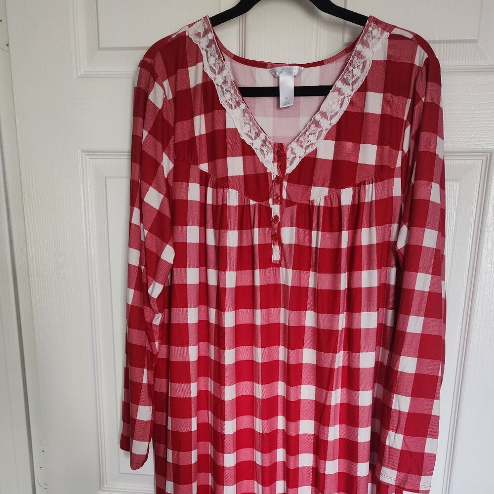 adonna sleepwear plaid red white gown XL